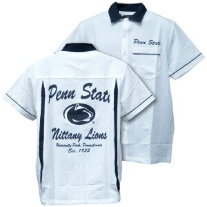 white button down Penn State bowling shirt
